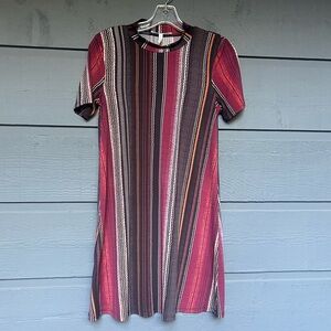 BCBGENERATION BURGUNDY BLACK STRIPED DRESS  SIZE SMALL NEW